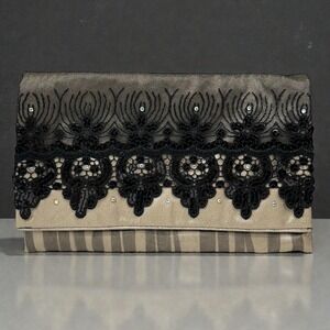 Ms Divine Clutch Purse Womens Sequin Toile Black Gold Lace Beaded Evening Bag